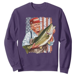 Patriotic Fisherman Sweatshirt American Flag Bass Fish Fisherman Trump TS10 Purple Print Your Wear