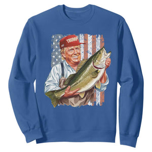 Patriotic Fisherman Sweatshirt American Flag Bass Fish Fisherman Trump TS10 Royal Blue Print Your Wear