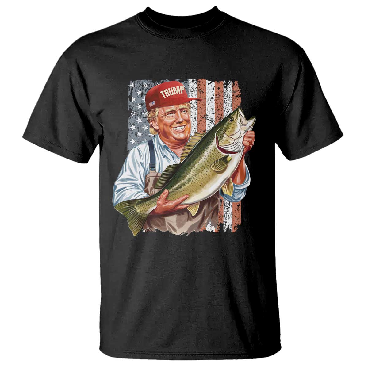 Patriotic Fisherman T Shirt American Flag Bass Fish Fisherman Trump TS10 Black Print Your Wear