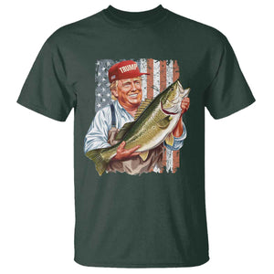 Patriotic Fisherman T Shirt American Flag Bass Fish Fisherman Trump TS10 Dark Forest Green Print Your Wear