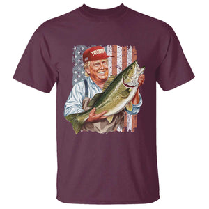 Patriotic Fisherman T Shirt American Flag Bass Fish Fisherman Trump TS10 Maroon Print Your Wear