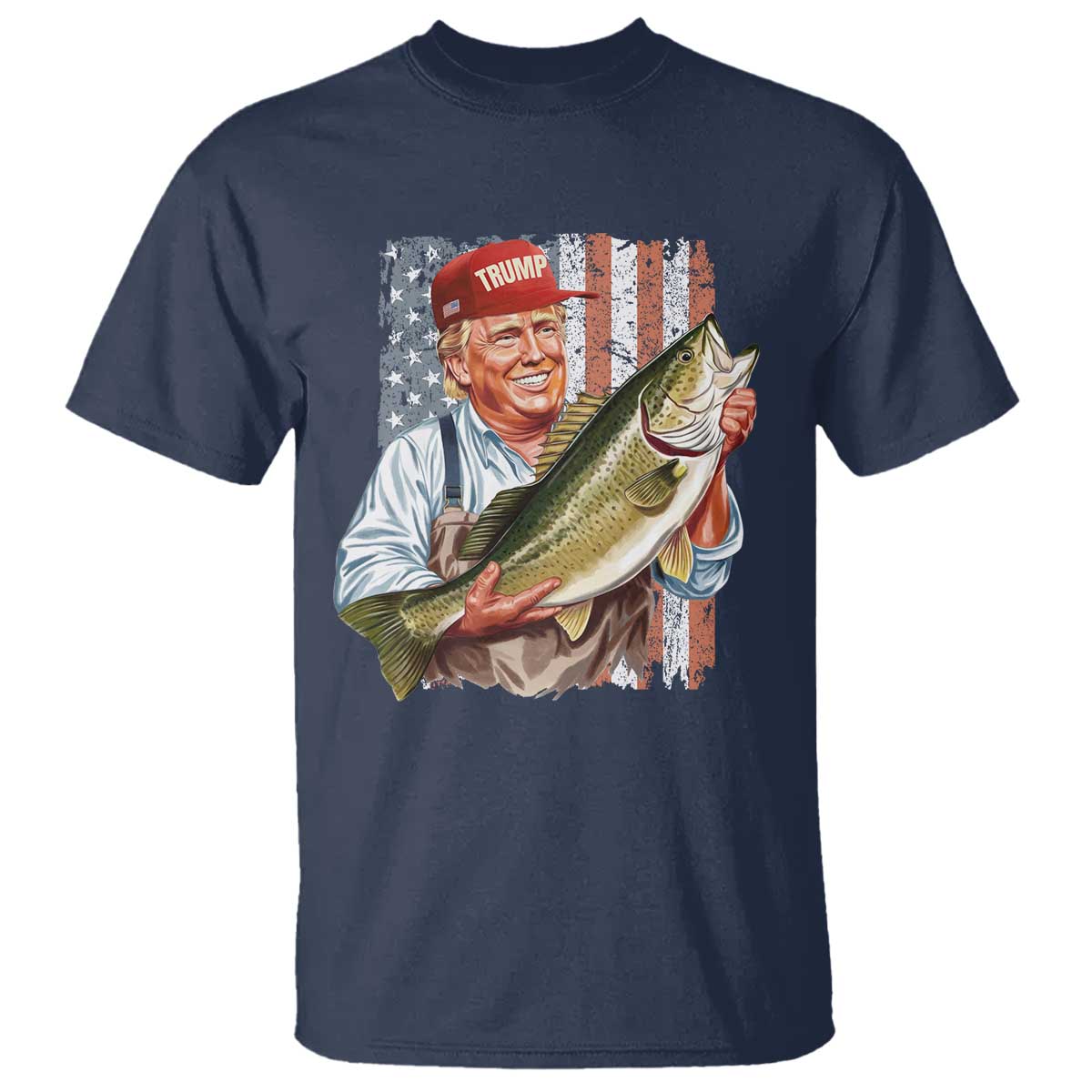 Patriotic Fisherman T Shirt American Flag Bass Fish Fisherman Trump TS10 Navy Print Your Wear