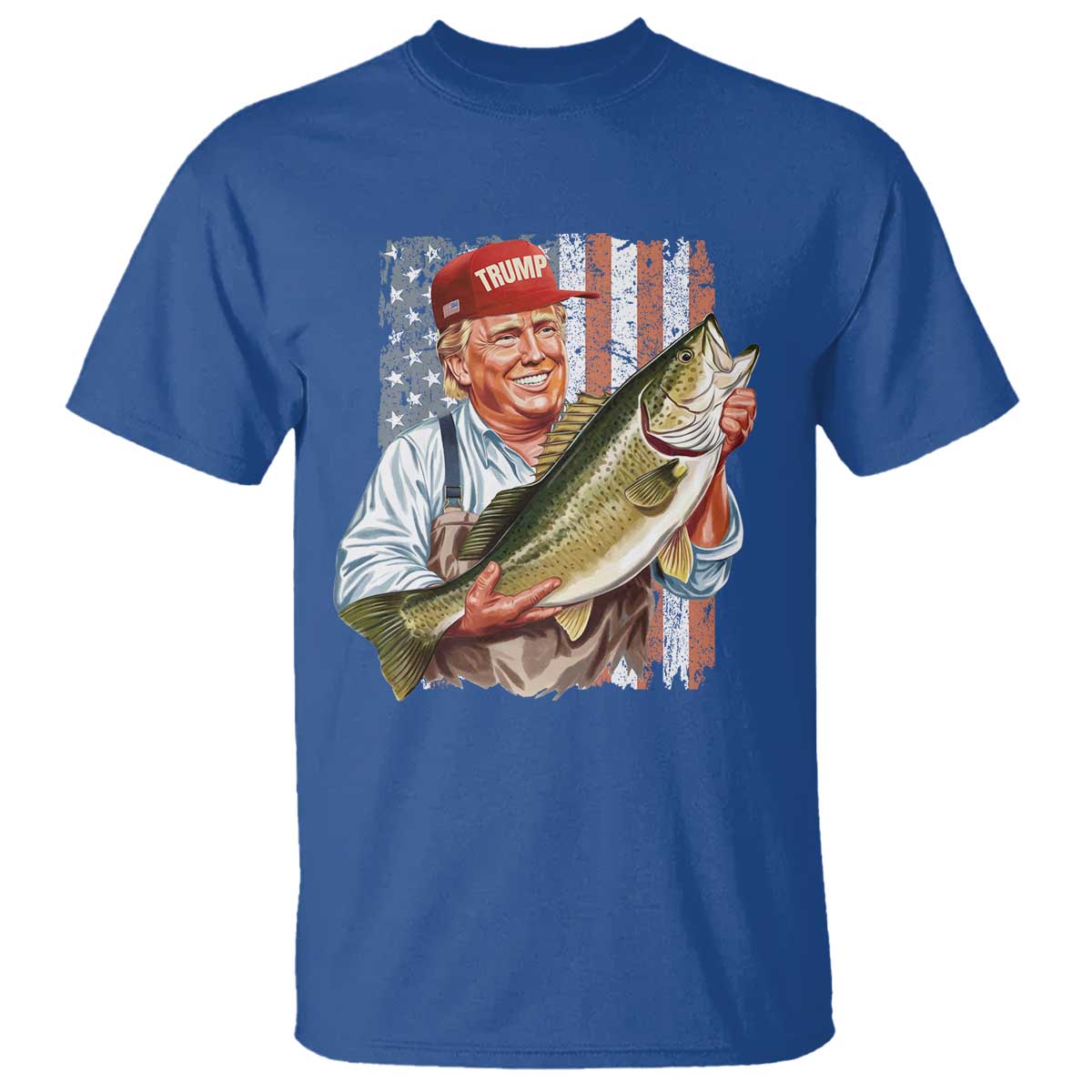 Patriotic Fisherman T Shirt American Flag Bass Fish Fisherman Trump TS10 Royal Blue Print Your Wear