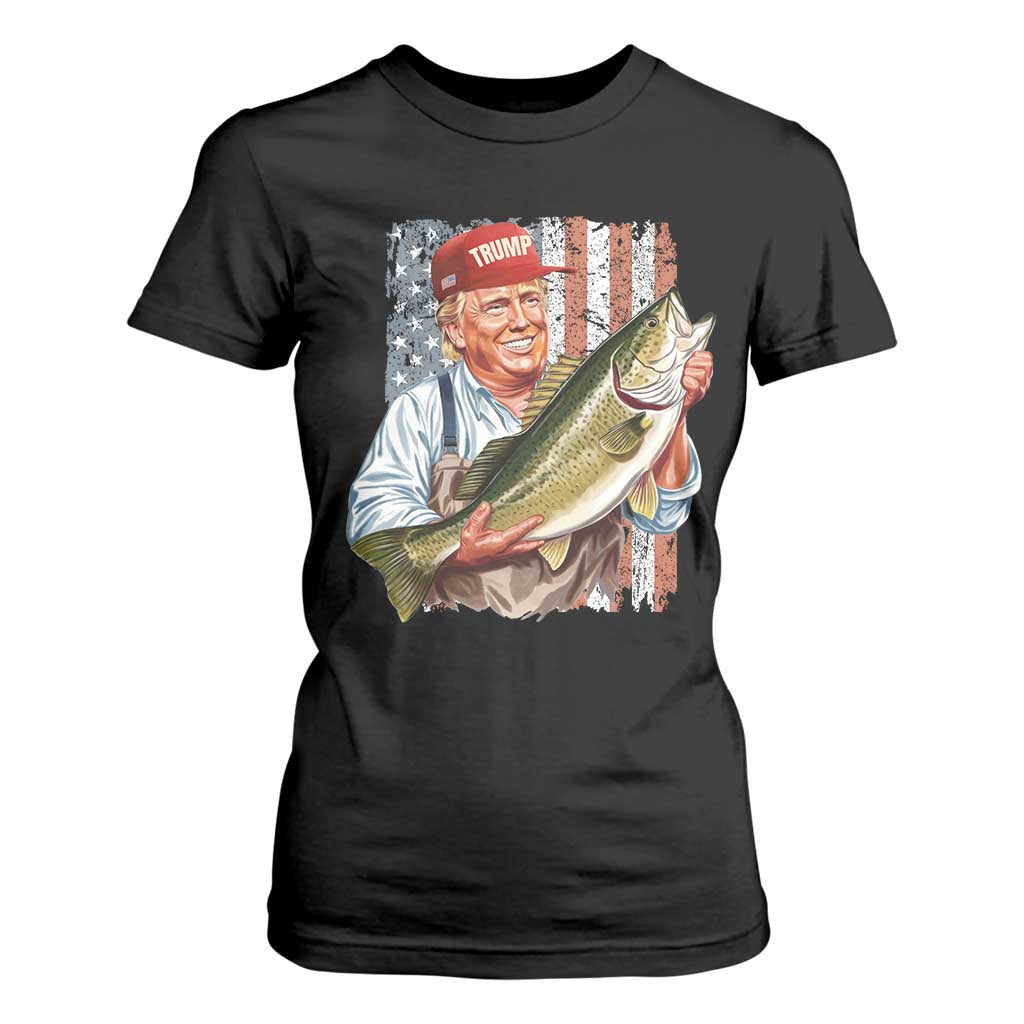 Patriotic Fisherman T Shirt For Women American Flag Bass Fish Fisherman Trump TS10 Black Print Your Wear