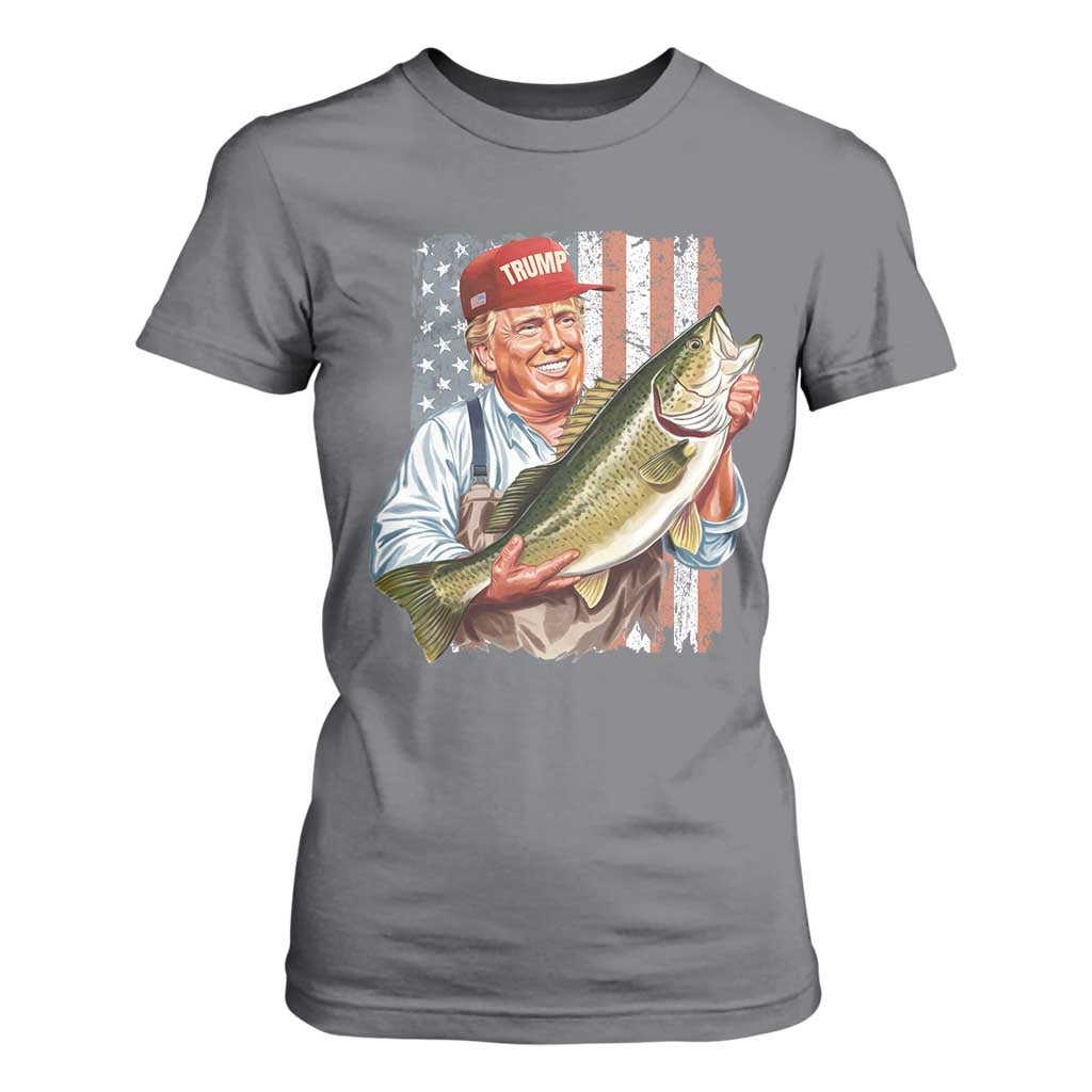 Patriotic Fisherman T Shirt For Women American Flag Bass Fish Fisherman Trump TS10 Charcoal Print Your Wear
