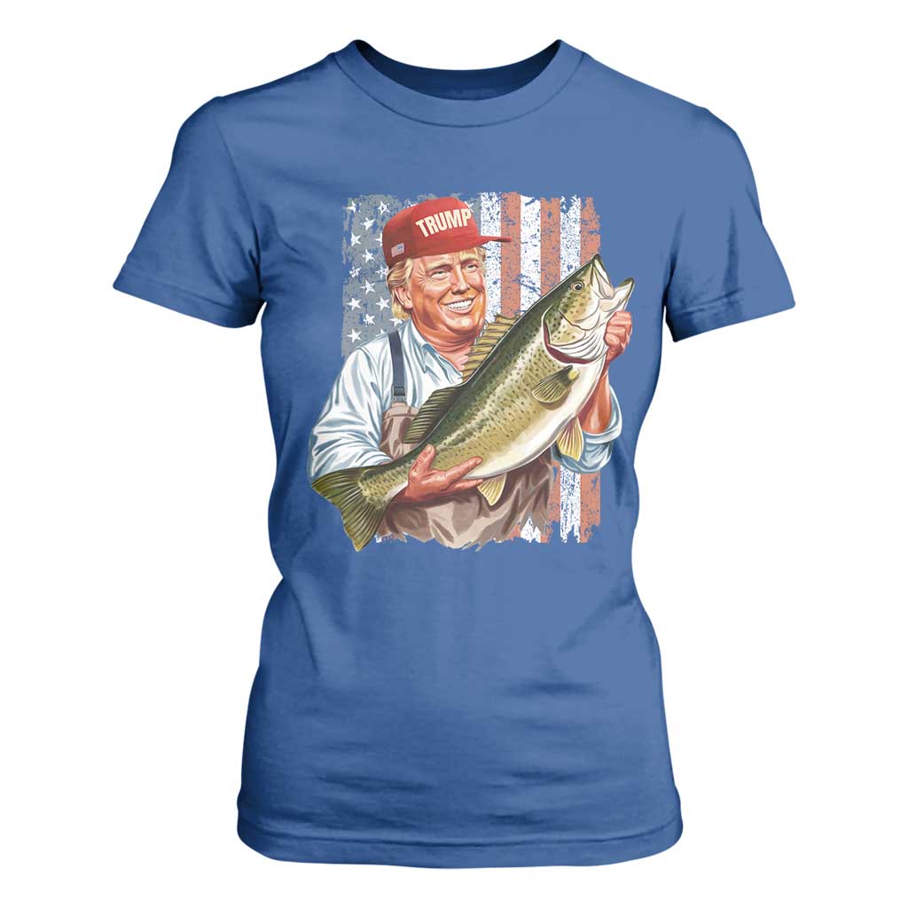 Patriotic Fisherman T Shirt For Women American Flag Bass Fish Fisherman Trump TS10 Royal Blue Print Your Wear