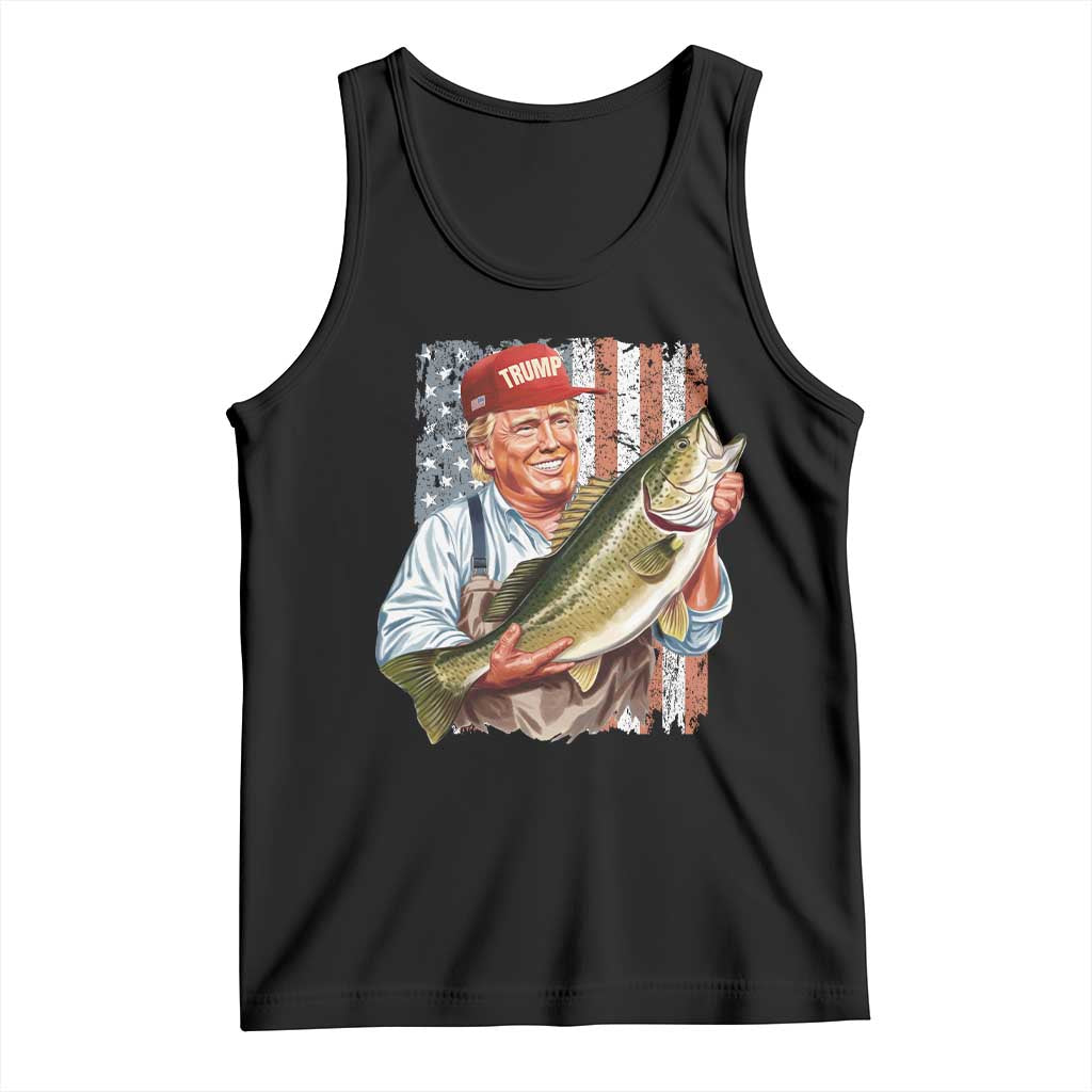 Patriotic Fisherman Tank Top American Flag Bass Fish Fisherman Trump TS10 Black Print Your Wear