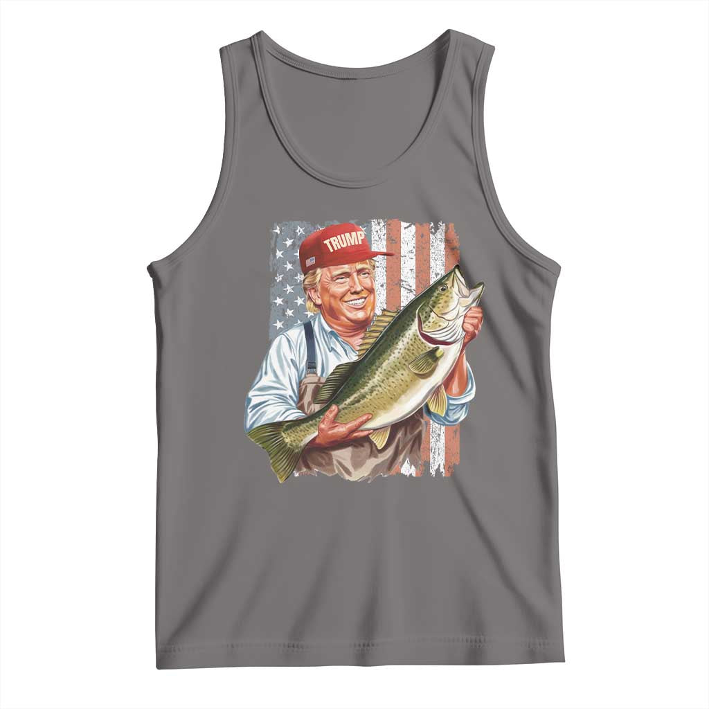 Patriotic Fisherman Tank Top American Flag Bass Fish Fisherman Trump TS10 Deep Heather Print Your Wear