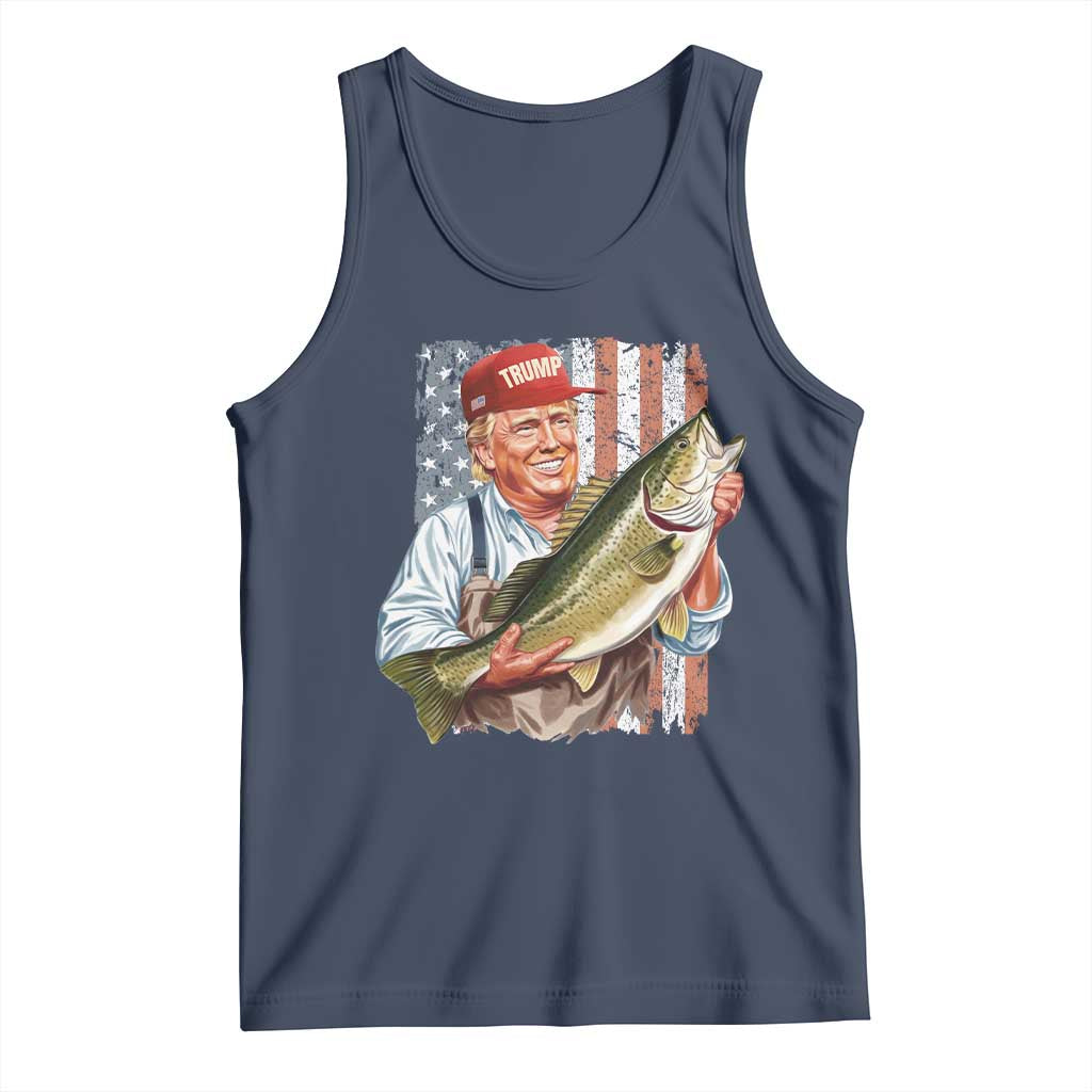 Patriotic Fisherman Tank Top American Flag Bass Fish Fisherman Trump TS10 Navy Print Your Wear