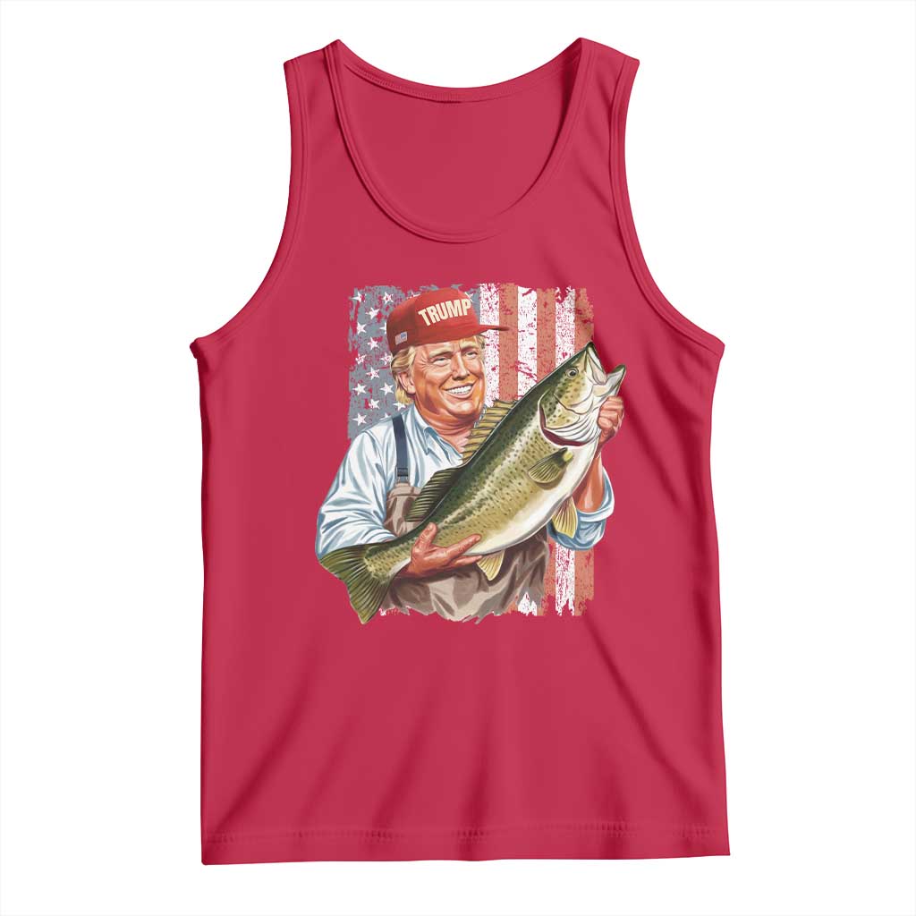 Patriotic Fisherman Tank Top American Flag Bass Fish Fisherman Trump TS10 Red Print Your Wear
