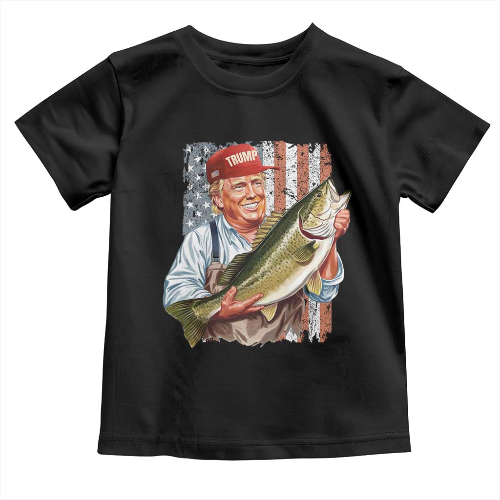 Patriotic Fisherman Toddler T Shirt American Flag Bass Fish Fisherman Trump TS10 Black Print Your Wear