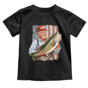 Patriotic Fisherman Toddler T Shirt American Flag Bass Fish Fisherman Trump TS10 Black Print Your Wear
