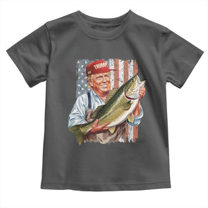 Patriotic Fisherman Toddler T Shirt American Flag Bass Fish Fisherman Trump TS10 Dark Heather Print Your Wear