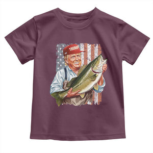 Patriotic Fisherman Toddler T Shirt American Flag Bass Fish Fisherman Trump TS10 Maroon Print Your Wear