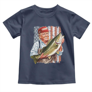 Patriotic Fisherman Toddler T Shirt American Flag Bass Fish Fisherman Trump TS10 Navy Print Your Wear