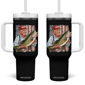 Patriotic Fisherman Tumbler With Handle American Flag Bass Fish Fisherman Trump TS10 One Size: 40 oz Black Print Your Wear