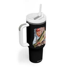 Patriotic Fisherman Tumbler With Handle American Flag Bass Fish Fisherman Trump TS10 Print Your Wear