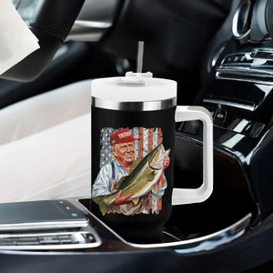 Patriotic Fisherman Tumbler With Handle American Flag Bass Fish Fisherman Trump TS10 Print Your Wear