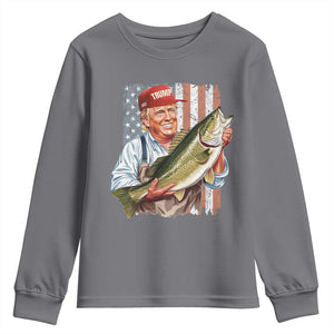 Patriotic Fisherman Youth Sweatshirt American Flag Bass Fish Fisherman Trump TS10 Charcoal Print Your Wear