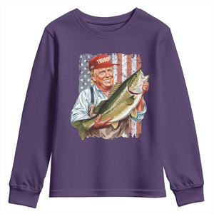 Patriotic Fisherman Youth Sweatshirt American Flag Bass Fish Fisherman Trump TS10 Purple Print Your Wear