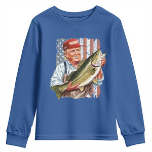 Patriotic Fisherman Youth Sweatshirt American Flag Bass Fish Fisherman Trump TS10 Royal Blue Print Your Wear