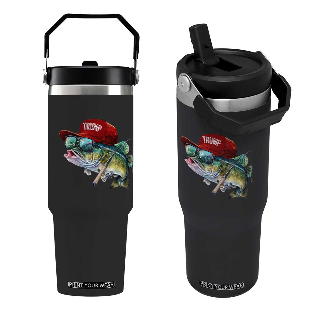 Trump Fishing Flip Straw Tumbler American Flag Bass Fish Fisherman TS10 One Size: 30 oz Black Print Your Wear