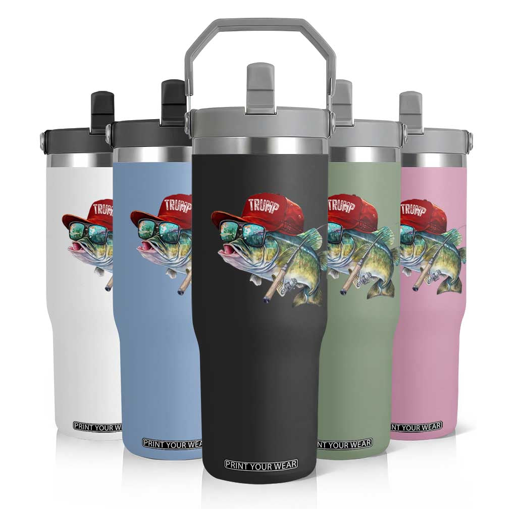 Trump Fishing Flip Straw Tumbler American Flag Bass Fish Fisherman TS10 Print Your Wear