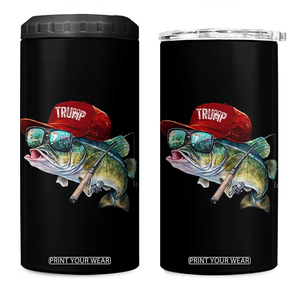 Trump Fishing 4 in 1 Can Cooler Tumbler American Flag Bass Fish Fisherman - Print Your Wear