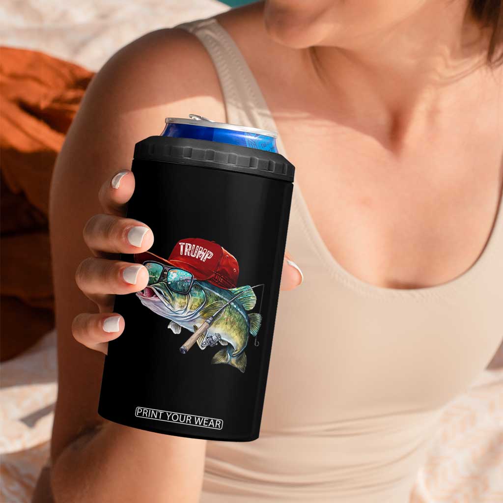 Trump Fishing 4 in 1 Can Cooler Tumbler American Flag Bass Fish Fisherman - Print Your Wear