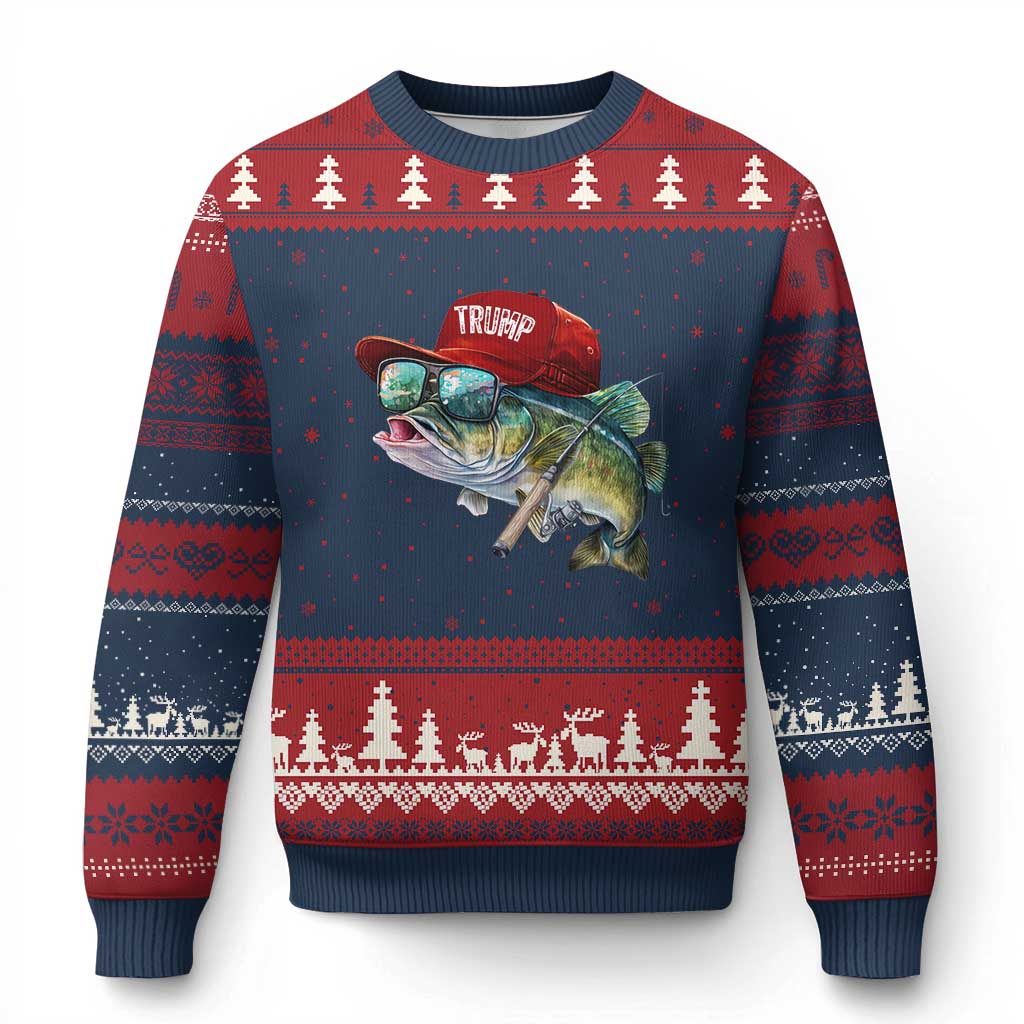 Trump Fishing Ugly Christmas Sweater American Flag Bass Fish Fisherman TS10 Navy Red Print Your Wear