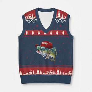 Trump Fishing V-Neck Knit Sweater Vest American Flag Bass Fish Fisherman TS10 Navy Red Print Your Wear