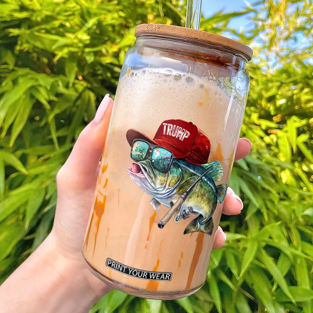 Trump Fishing Glass Can American Flag Bass Fish Fisherman TS10 Black Print Your Wear