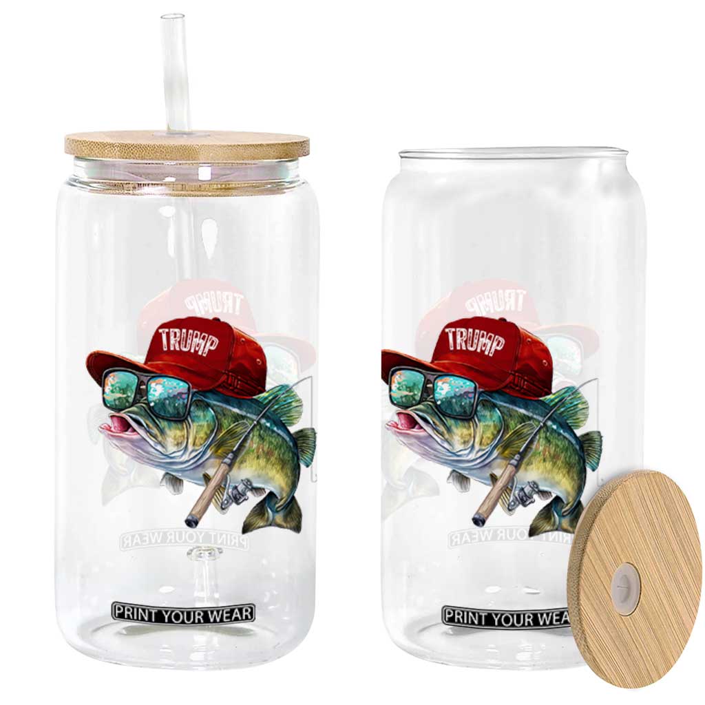 Trump Fishing Glass Can American Flag Bass Fish Fisherman TS10 Print Your Wear