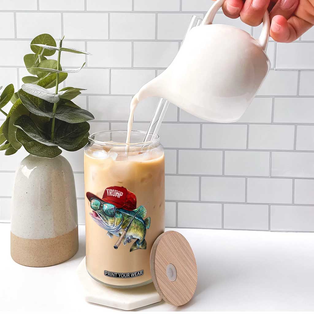 Trump Fishing Glass Can American Flag Bass Fish Fisherman TS10 Print Your Wear