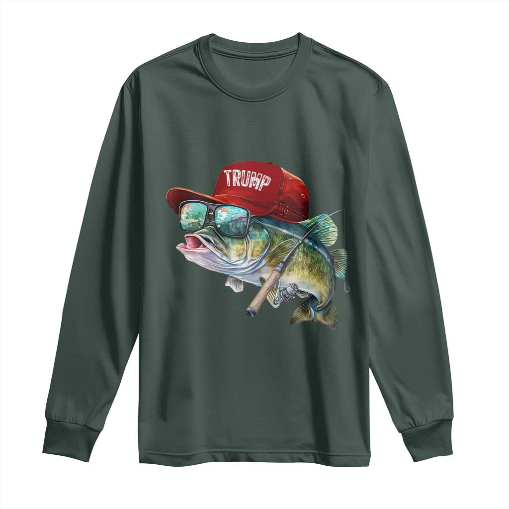 Trump Fishing Long Sleeve Shirt American Flag Bass Fish Fisherman TS10 Dark Forest Green Print Your Wear