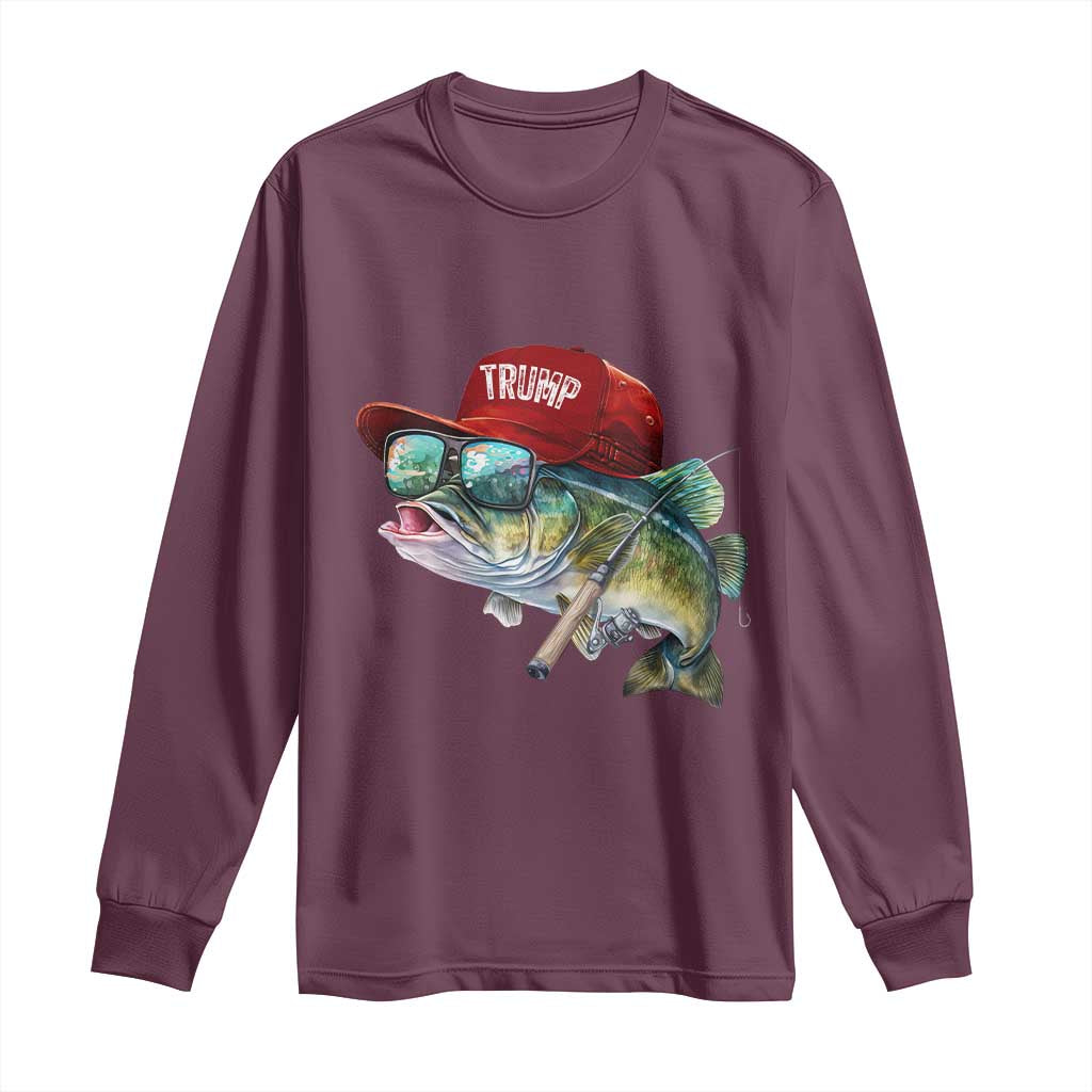 Trump Fishing Long Sleeve Shirt American Flag Bass Fish Fisherman TS10 Maroon Print Your Wear