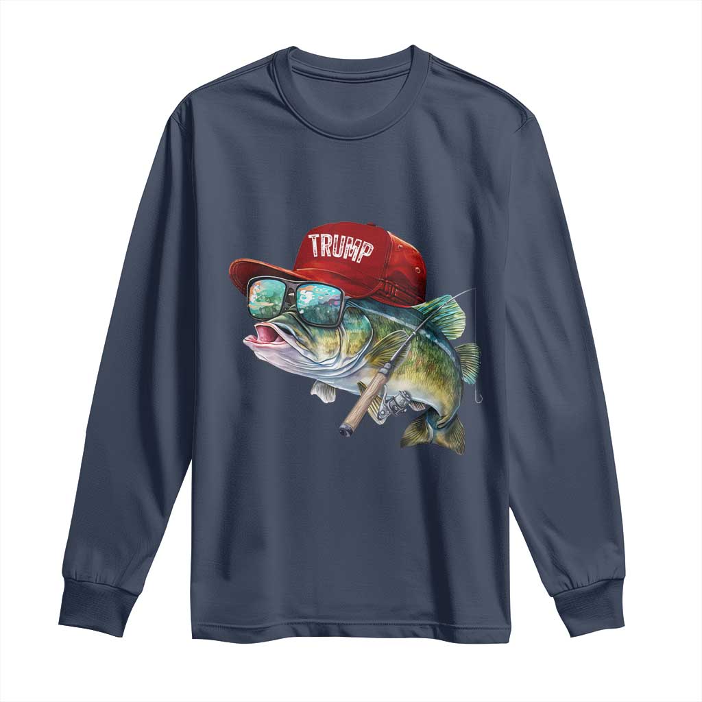 Trump Fishing Long Sleeve Shirt American Flag Bass Fish Fisherman TS10 Navy Print Your Wear