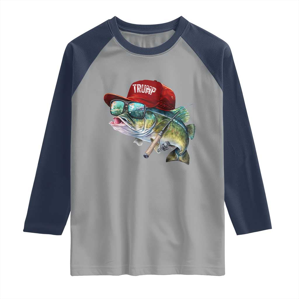 Trump Fishing Raglan Shirt American Flag Bass Fish Fisherman TS10 Sport Gray Navy Print Your Wear