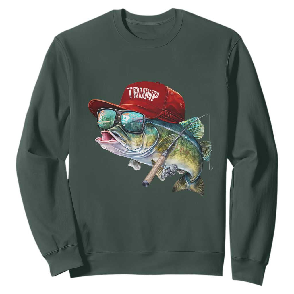 Trump Fishing Sweatshirt American Flag Bass Fish Fisherman TS10 Dark Forest Green Print Your Wear