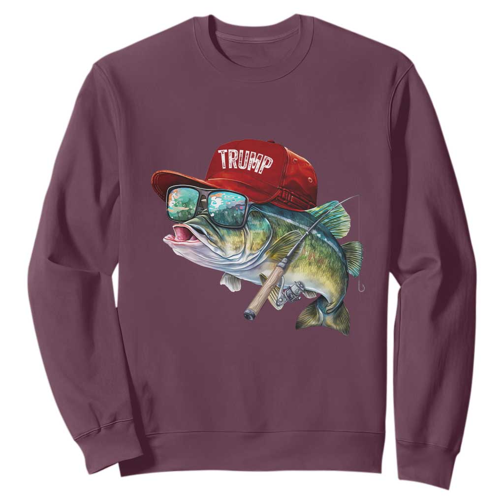Trump Fishing Sweatshirt American Flag Bass Fish Fisherman TS10 Maroon Print Your Wear