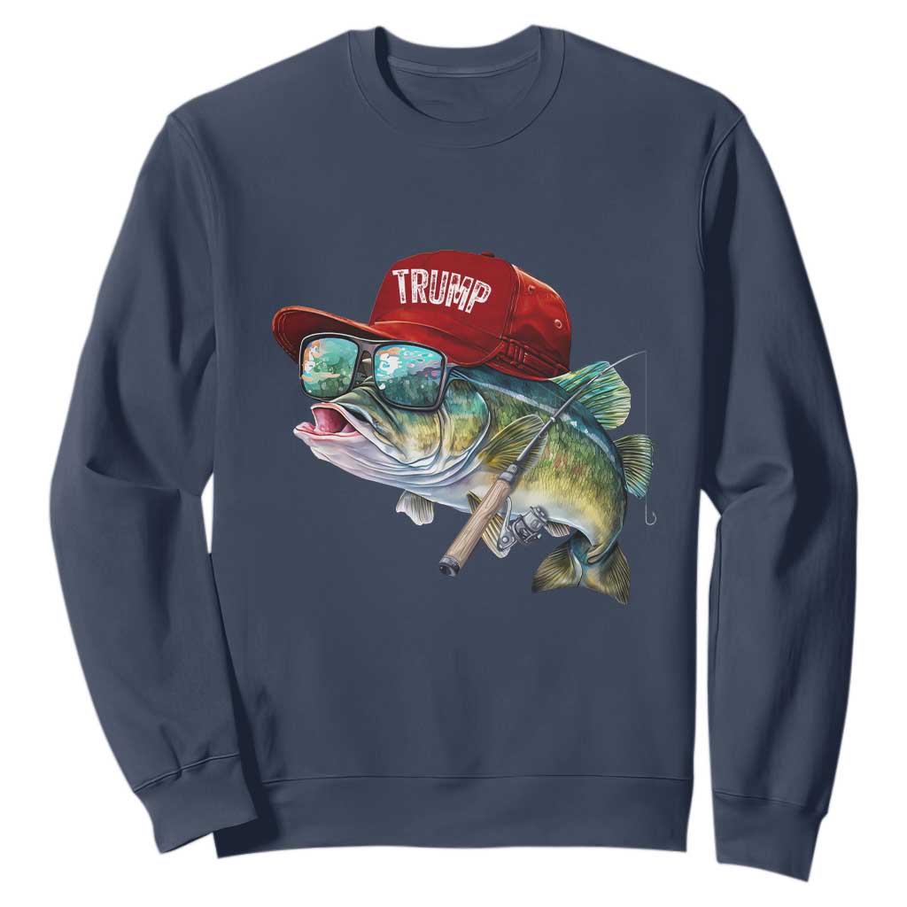 Trump Fishing Sweatshirt American Flag Bass Fish Fisherman TS10 Navy Print Your Wear