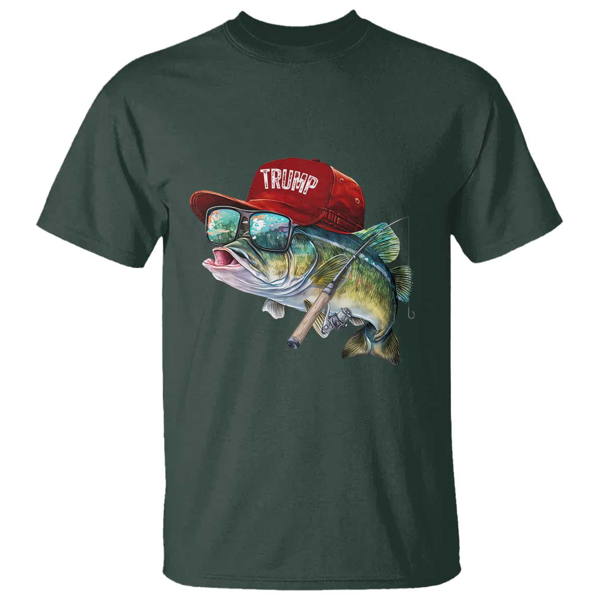 Trump Fishing T Shirt American Flag Bass Fish Fisherman TS10 Dark Forest Green Print Your Wear