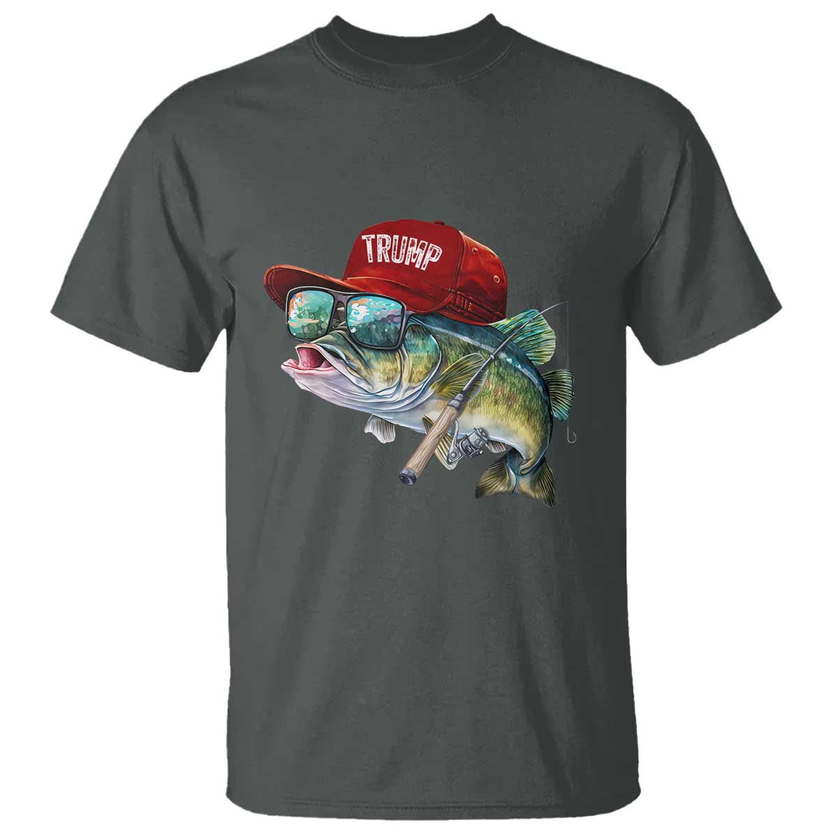 Trump Fishing T Shirt American Flag Bass Fish Fisherman TS10 Dark Heather Print Your Wear