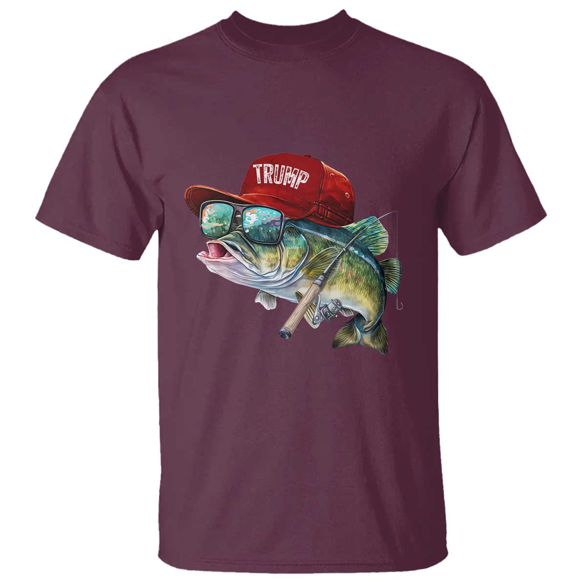 Trump Fishing T Shirt American Flag Bass Fish Fisherman TS10 Maroon Print Your Wear