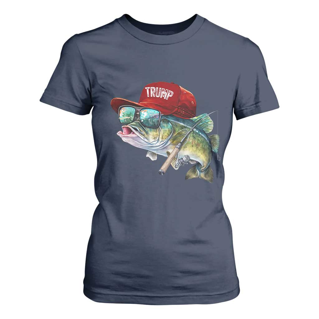 Trump Fishing T Shirt For Women American Flag Bass Fish Fisherman TS10 Navy Print Your Wear