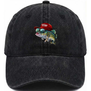 Trump Fishing Washed Cotton Baseball Cap American Flag Bass Fish Fisherman