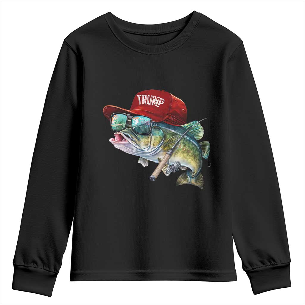 Trump Fishing Youth Sweatshirt American Flag Bass Fish Fisherman TS10 Black Print Your Wear