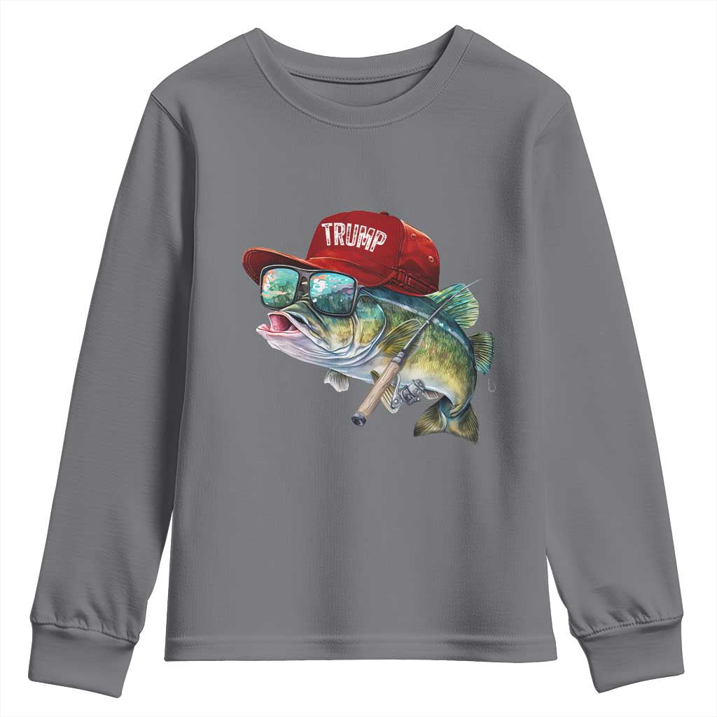 Trump Fishing Youth Sweatshirt American Flag Bass Fish Fisherman TS10 Charcoal Print Your Wear