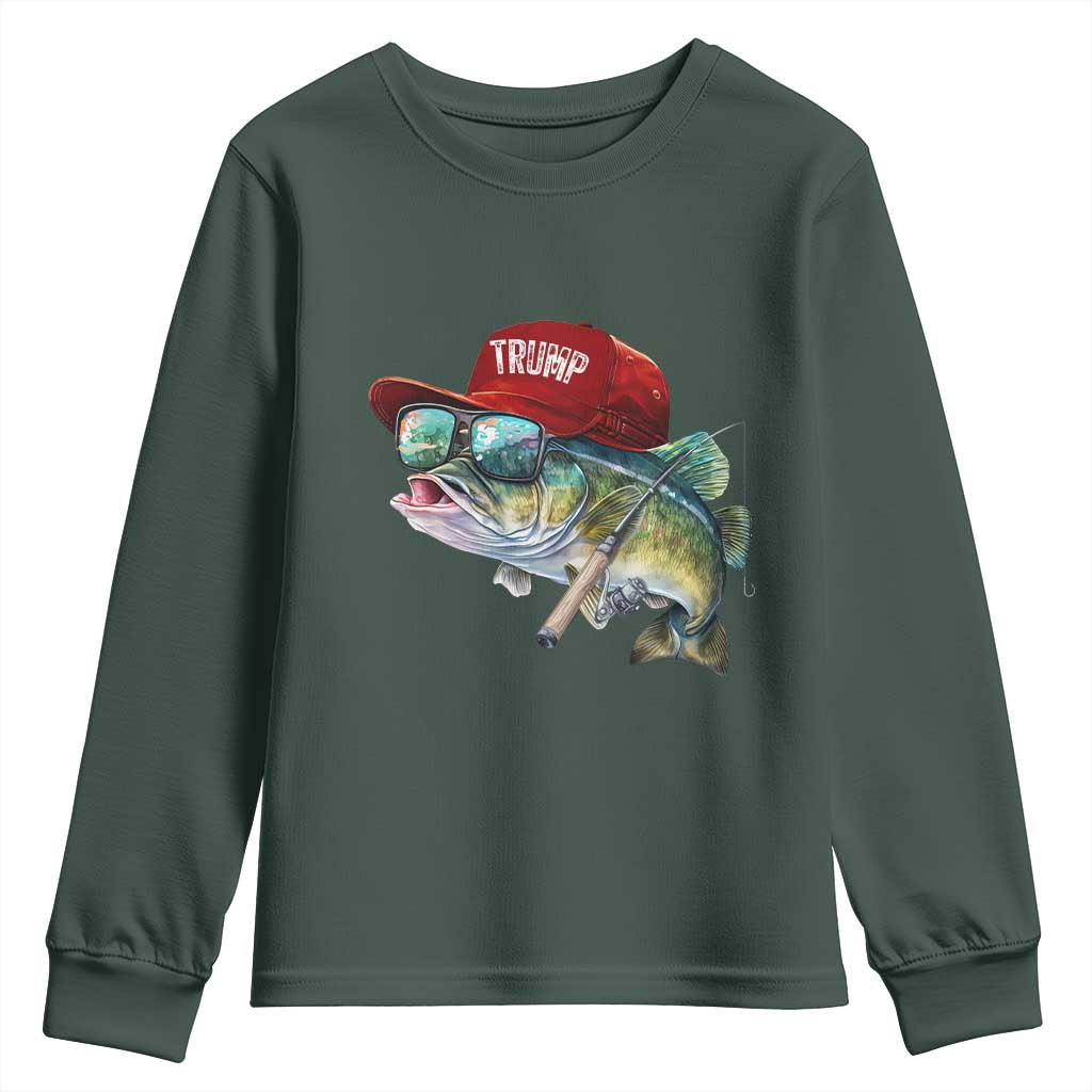 Trump Fishing Youth Sweatshirt American Flag Bass Fish Fisherman TS10 Dark Forest Green Print Your Wear