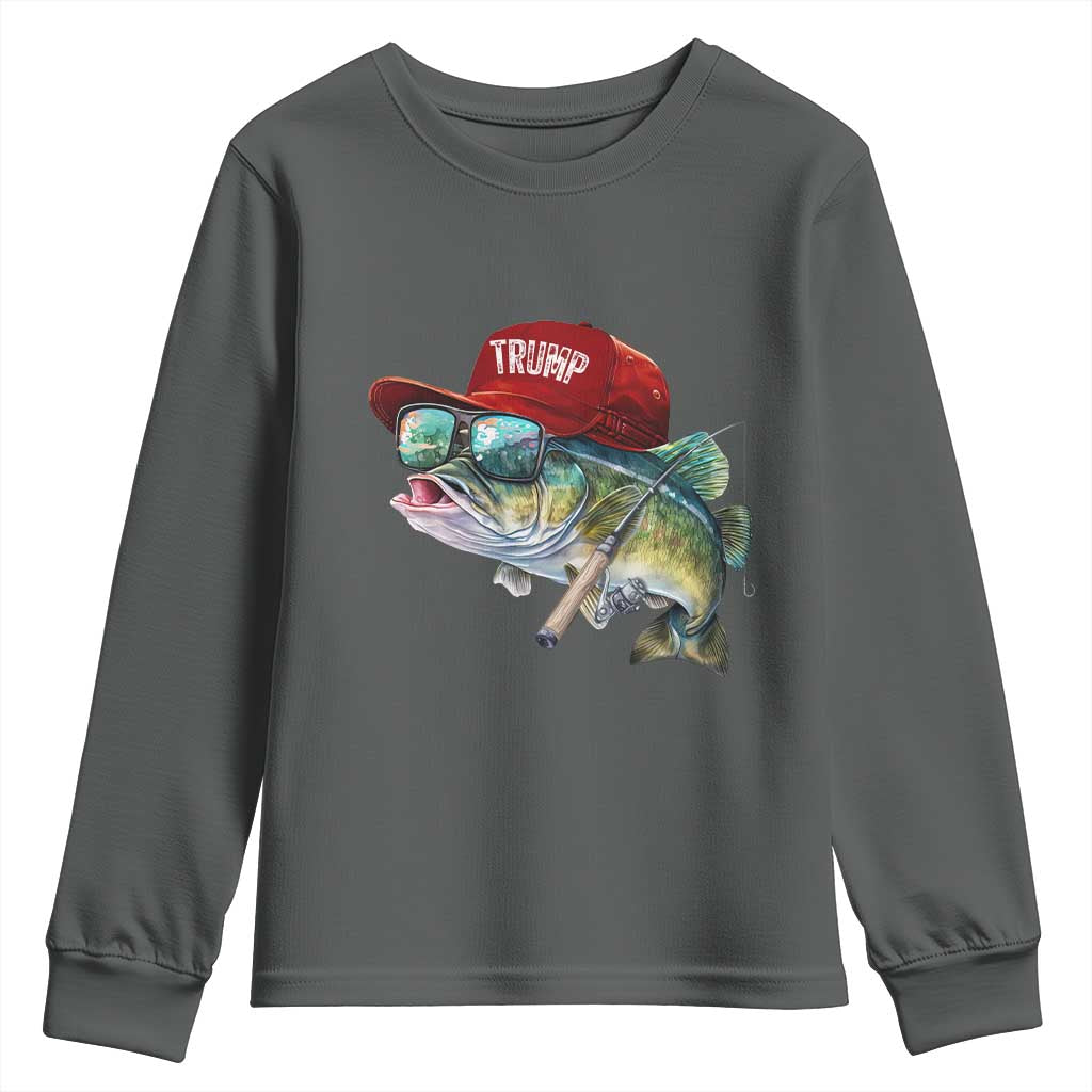 Trump Fishing Youth Sweatshirt American Flag Bass Fish Fisherman TS10 Dark Heather Print Your Wear